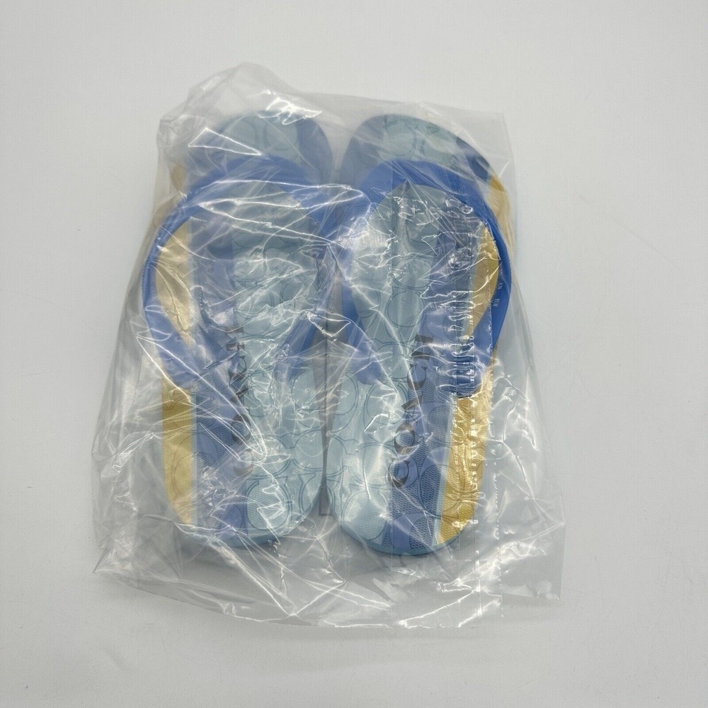 NWOT Coach Logo Zak Beach Thong Flip Flop Sandals Blue/Yellow Women’s Size 6 B - Picture 16 of 16
